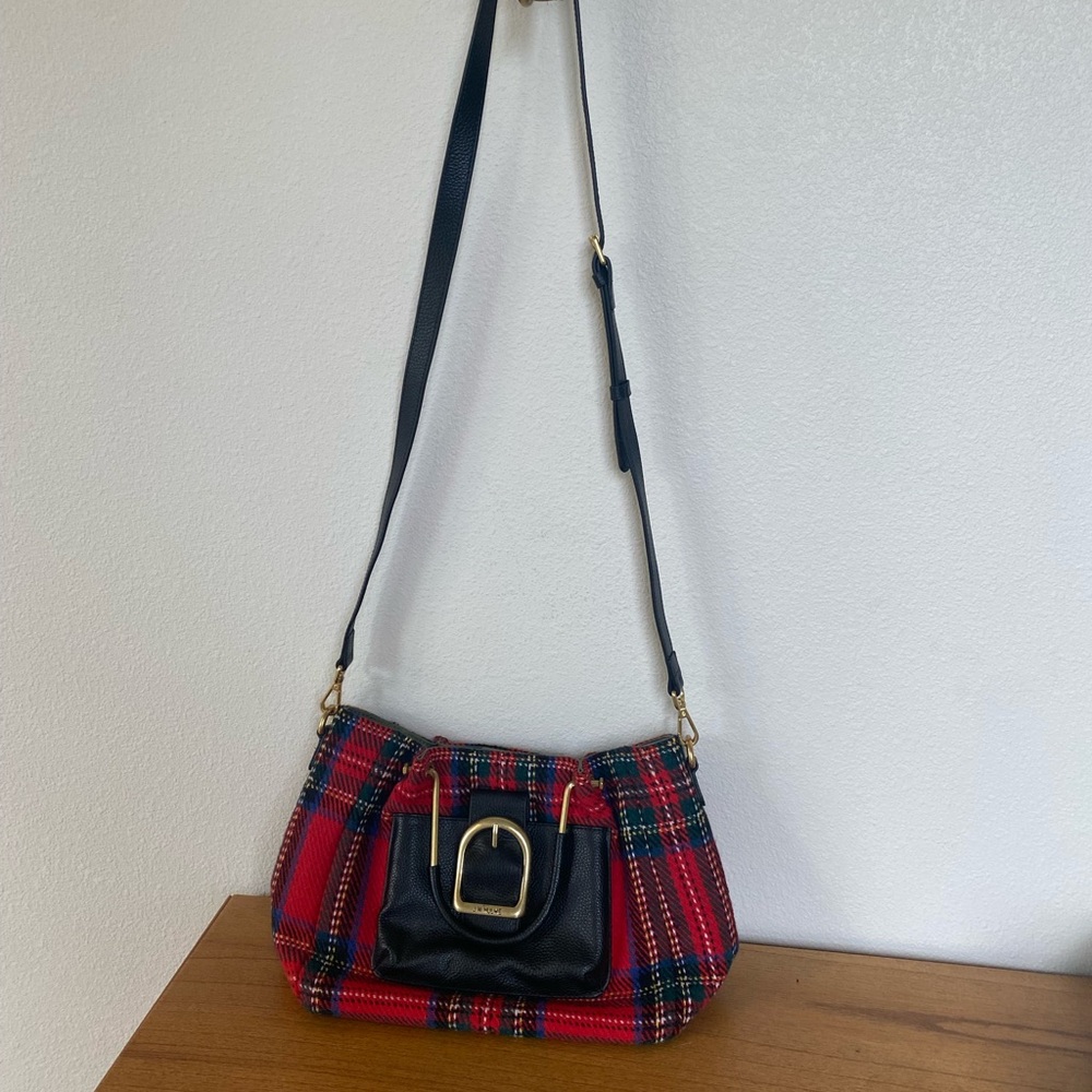 J.W. HULME CO. Red Plaid Crossbody Bag with Black Leather and brass handles - Picture 10 of 12